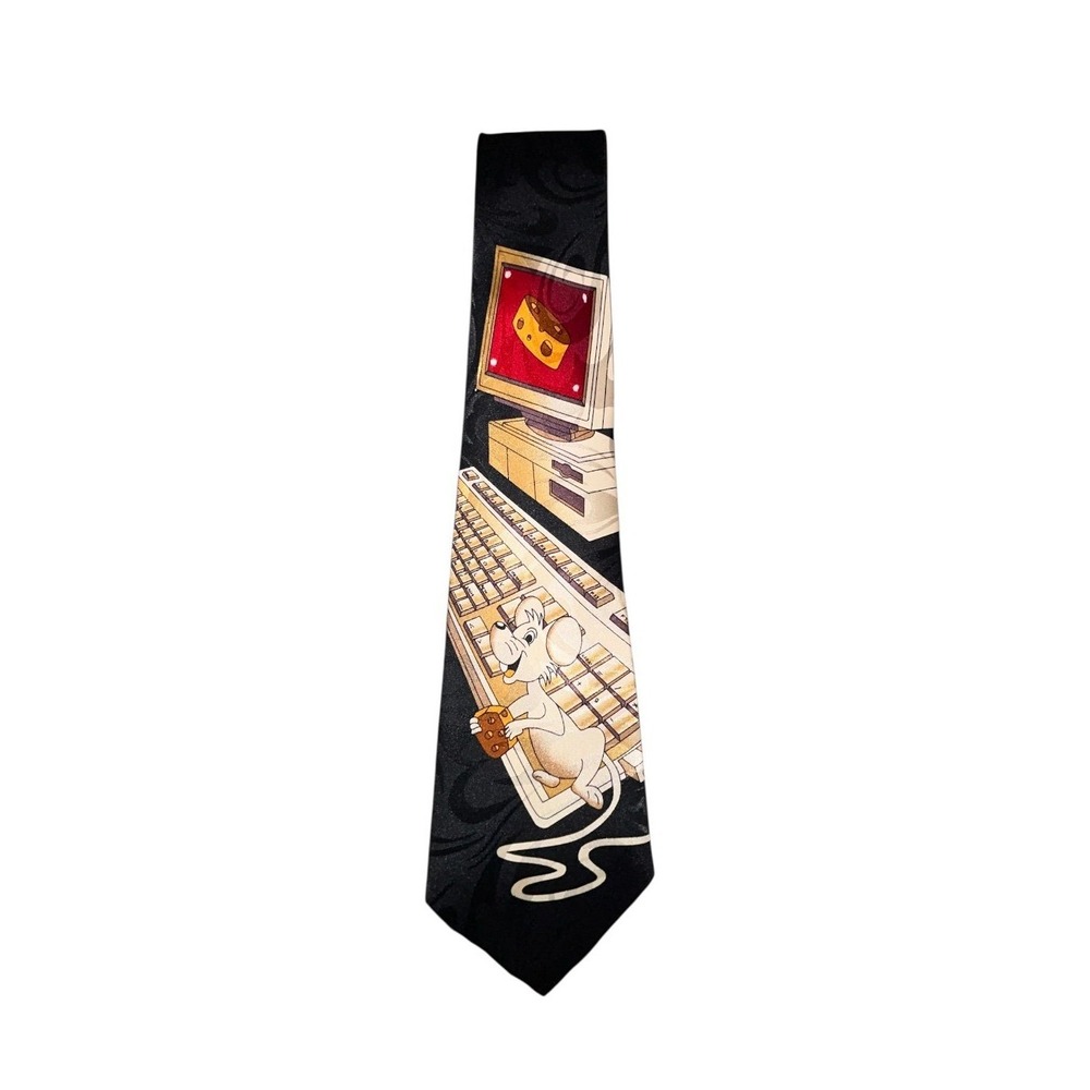 Vintage 90's‎ Computer Mouse Cheese Graphic Fratello Hand Made Tie No Flaws
